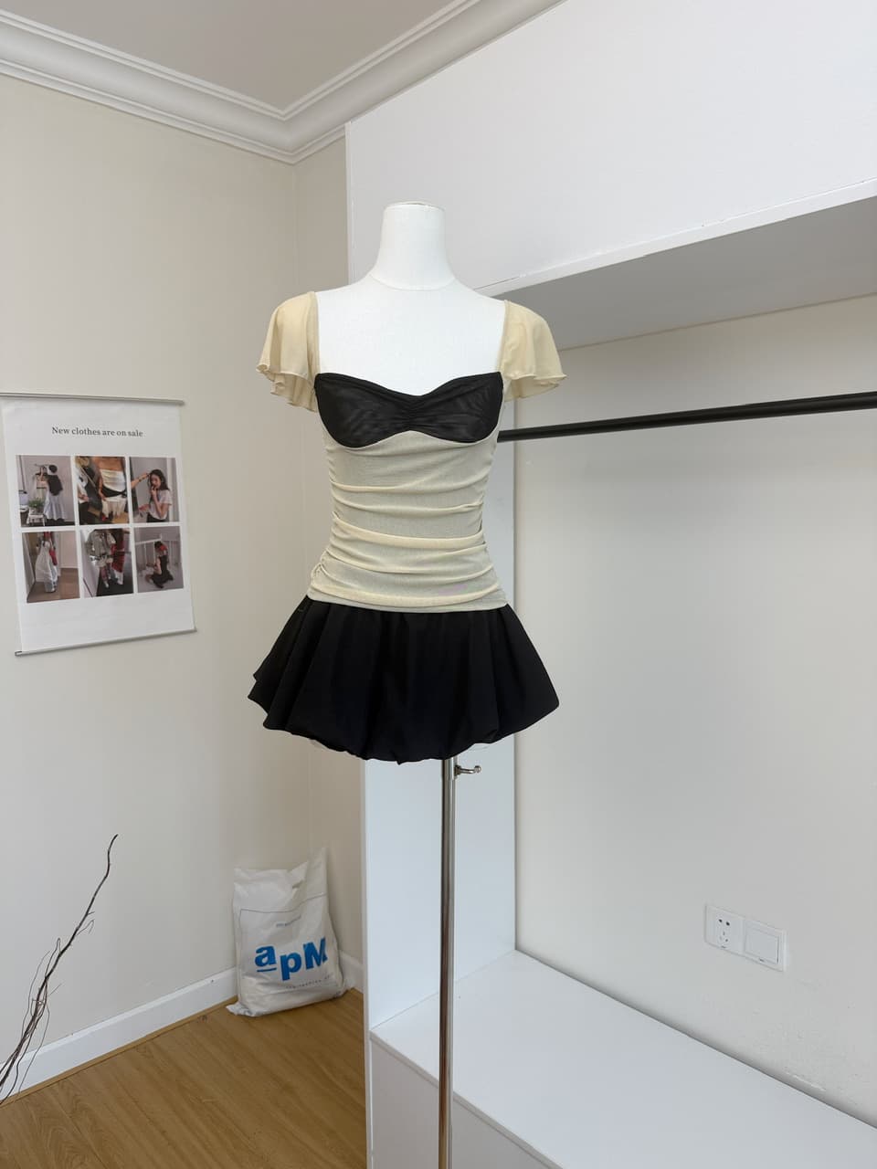 ruanrui 아몬드 Tulle 패치워크 배색 망사 작은 날다 소매 발레 바람 ins 펌프 Pleat 신축성 슬립 맨위 상세 이미지 5