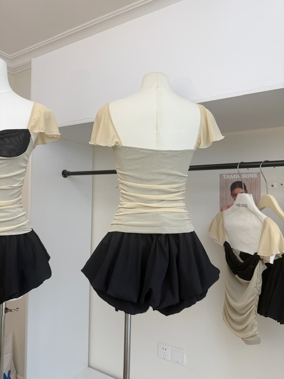 ruanrui 아몬드 Tulle 패치워크 배색 망사 작은 날다 소매 발레 바람 ins 펌프 Pleat 신축성 슬립 맨위 상세 이미지 8