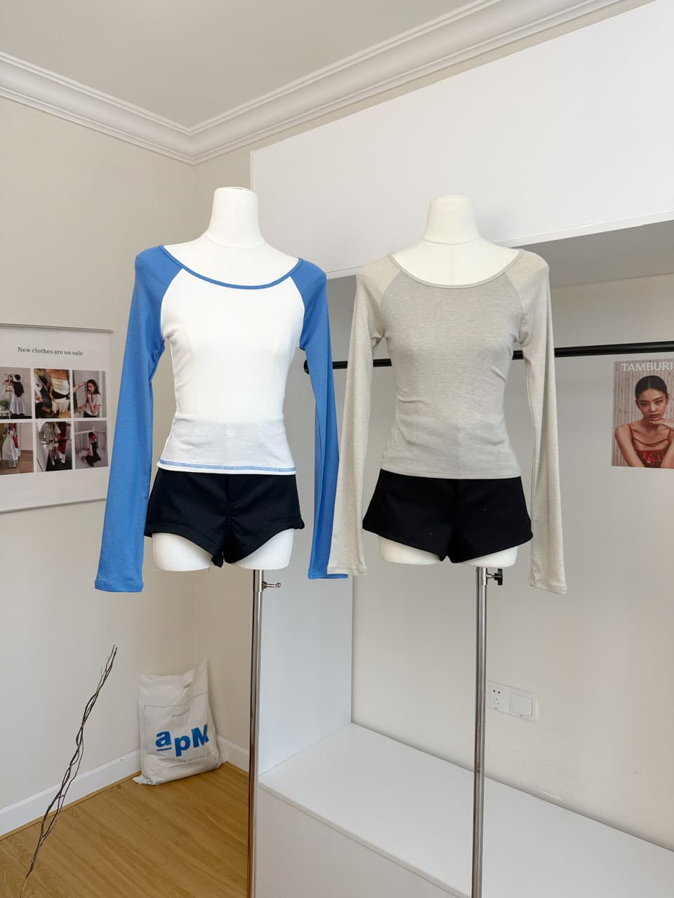 skk store 가벼움 알몸의 센스 t 프로 피부 편안함 주간 실크 양모 레트로 패치워크 배색 삽입 어깨 소매 티셔츠 여성 상세 이미지 3