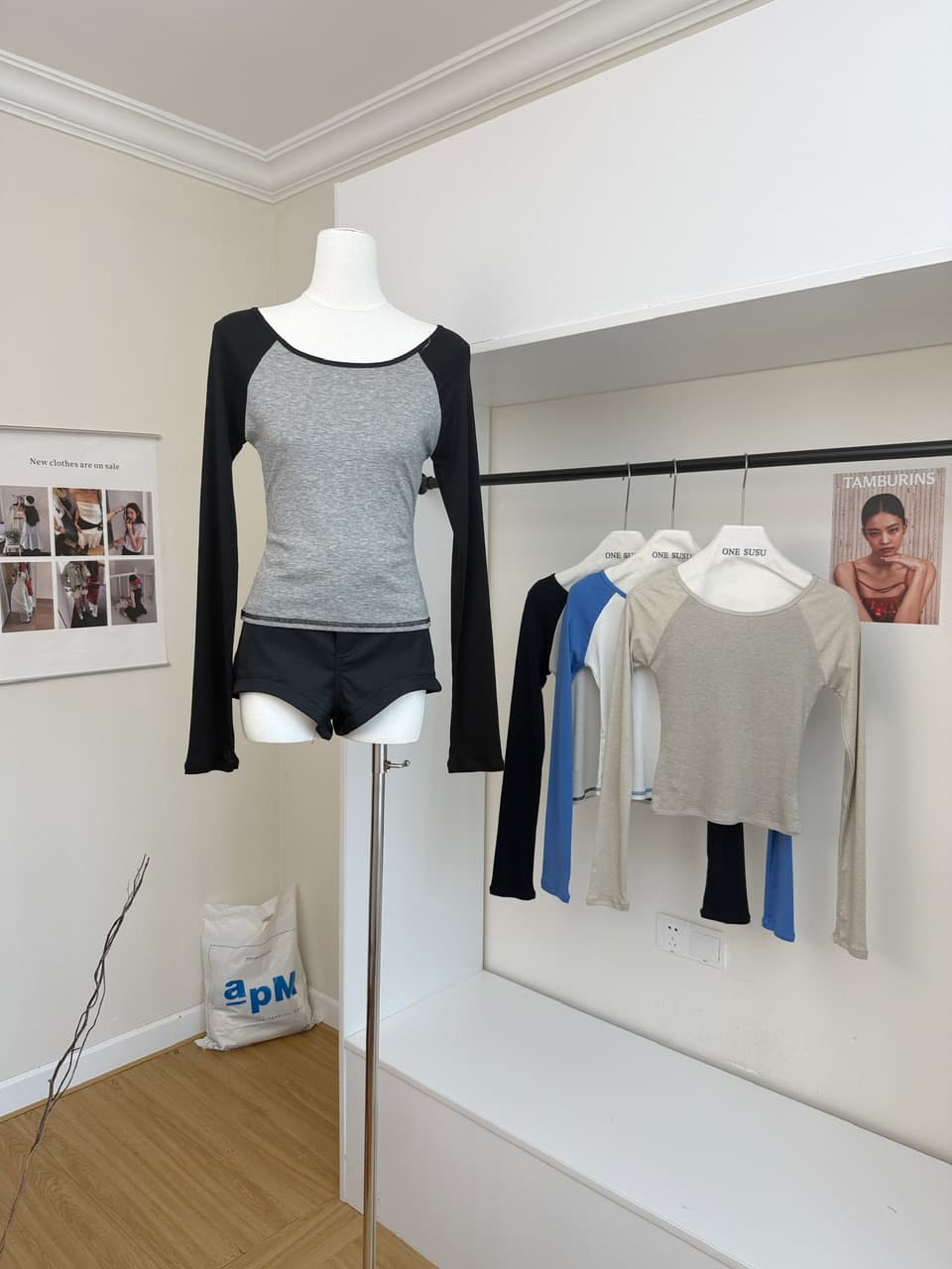 skk store 가벼움 알몸의 센스 t 프로 피부 편안함 주간 실크 양모 레트로 패치워크 배색 삽입 어깨 소매 티셔츠 여성 상세 이미지 5