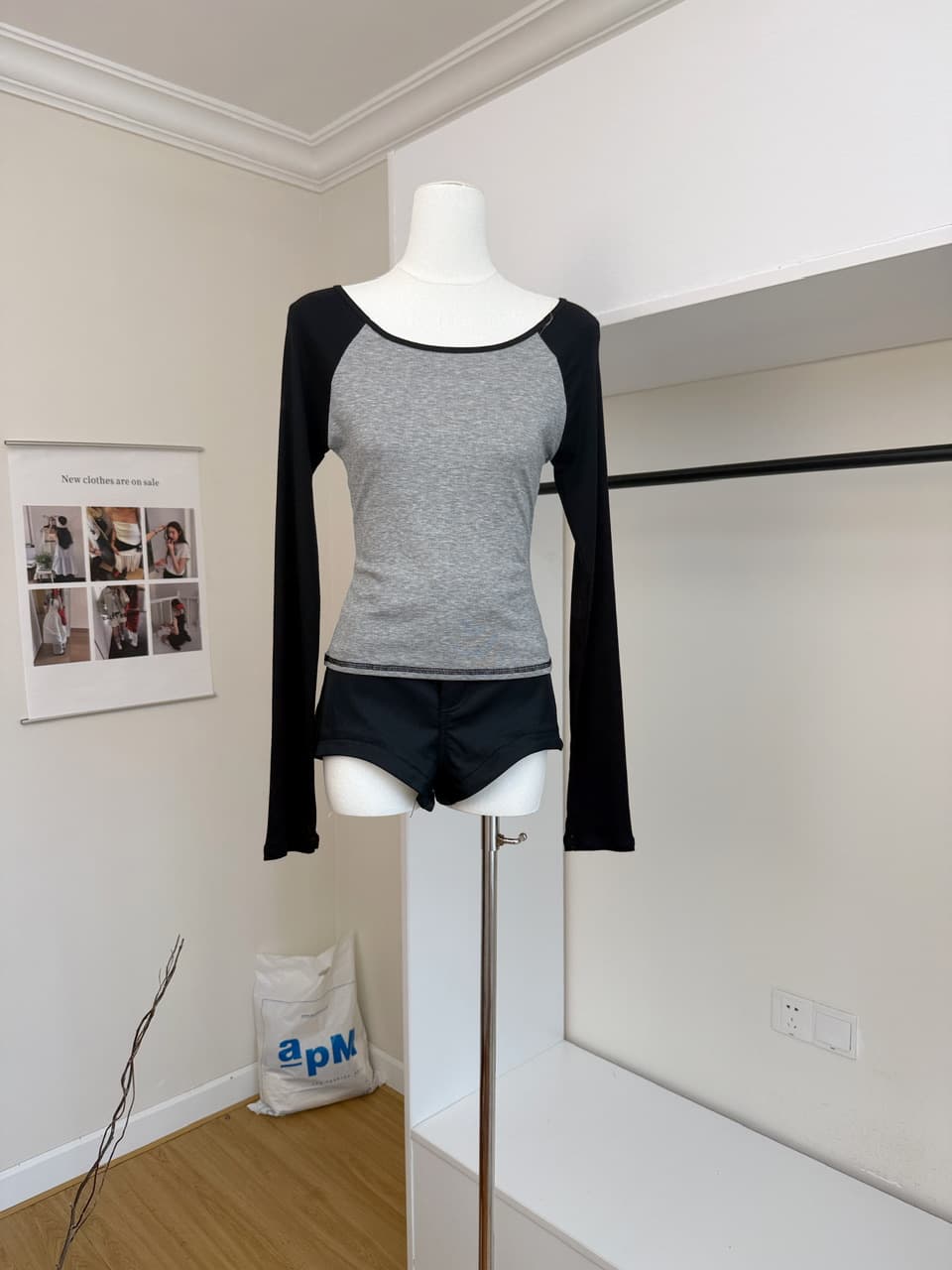 skk store 가벼움 알몸의 센스 t 프로 피부 편안함 주간 실크 양모 레트로 패치워크 배색 삽입 어깨 소매 티셔츠 여성 상세 이미지 6
