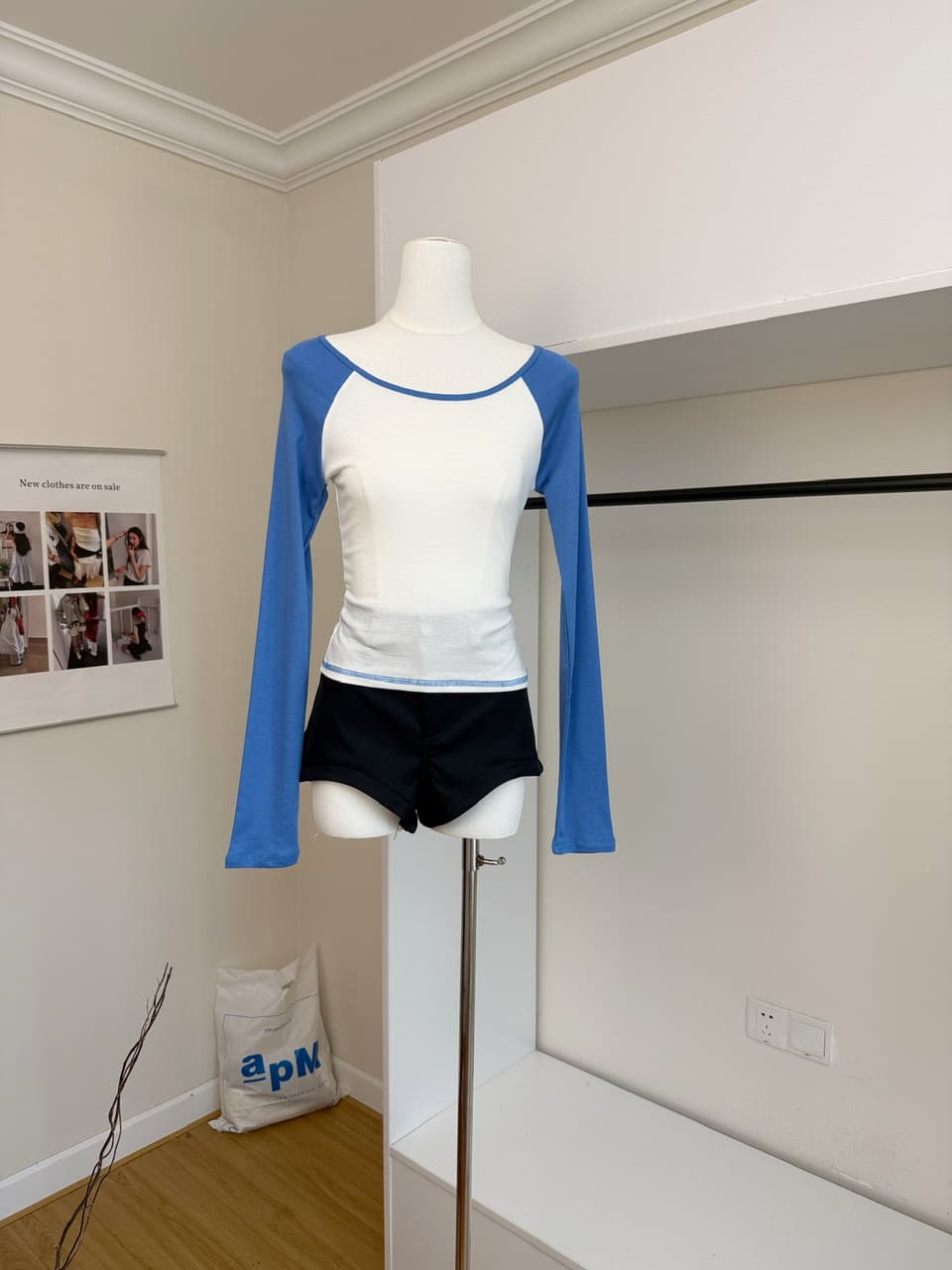 skk store 가벼움 알몸의 센스 t 프로 피부 편안함 주간 실크 양모 레트로 패치워크 배색 삽입 어깨 소매 티셔츠 여성 상세 이미지 11