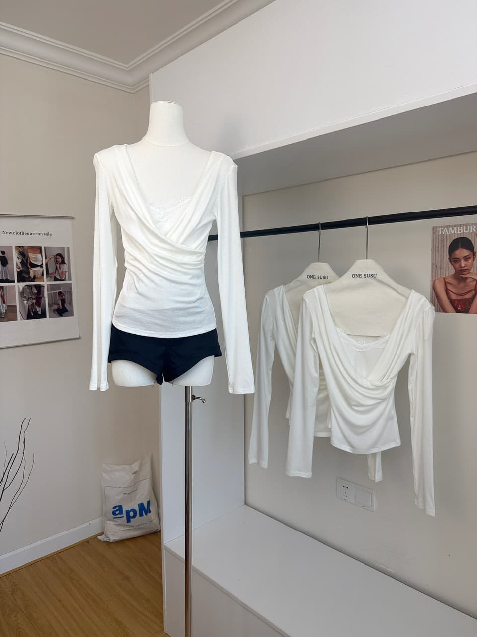 yolo shop 주간 실크 양모 레이스 페이크 레이어드 흔들다 칼라 긴팔 맨위 고급 품격 V넥 인사이드 가져 가라. 만나는 상세 이미지 3