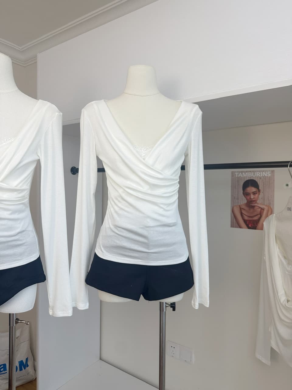 yolo shop 주간 실크 양모 레이스 페이크 레이어드 흔들다 칼라 긴팔 맨위 고급 품격 V넥 인사이드 가져 가라. 만나는 상세 이미지 4