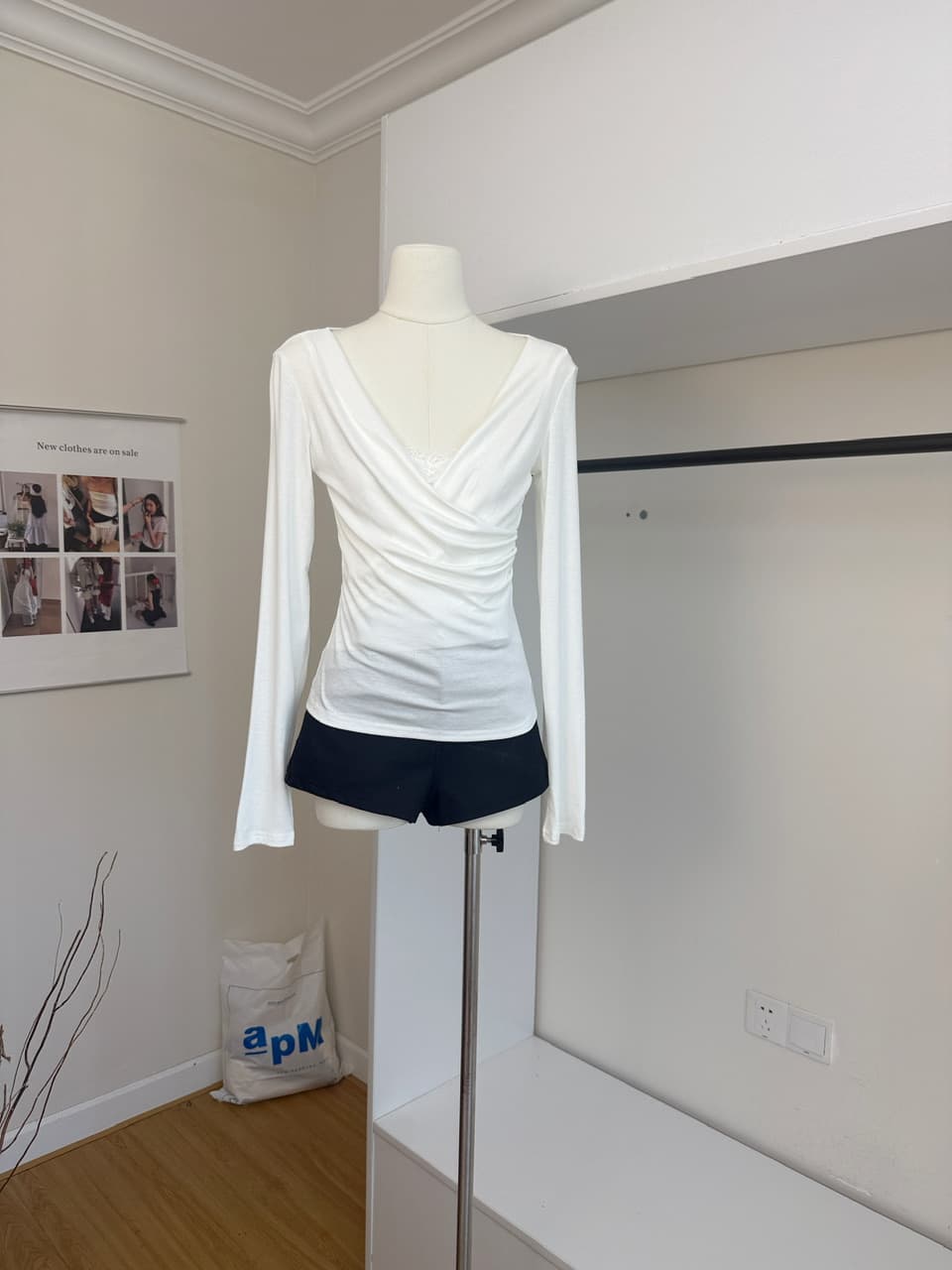 yolo shop 주간 실크 양모 레이스 페이크 레이어드 흔들다 칼라 긴팔 맨위 고급 품격 V넥 인사이드 가져 가라. 만나는 상세 이미지 5