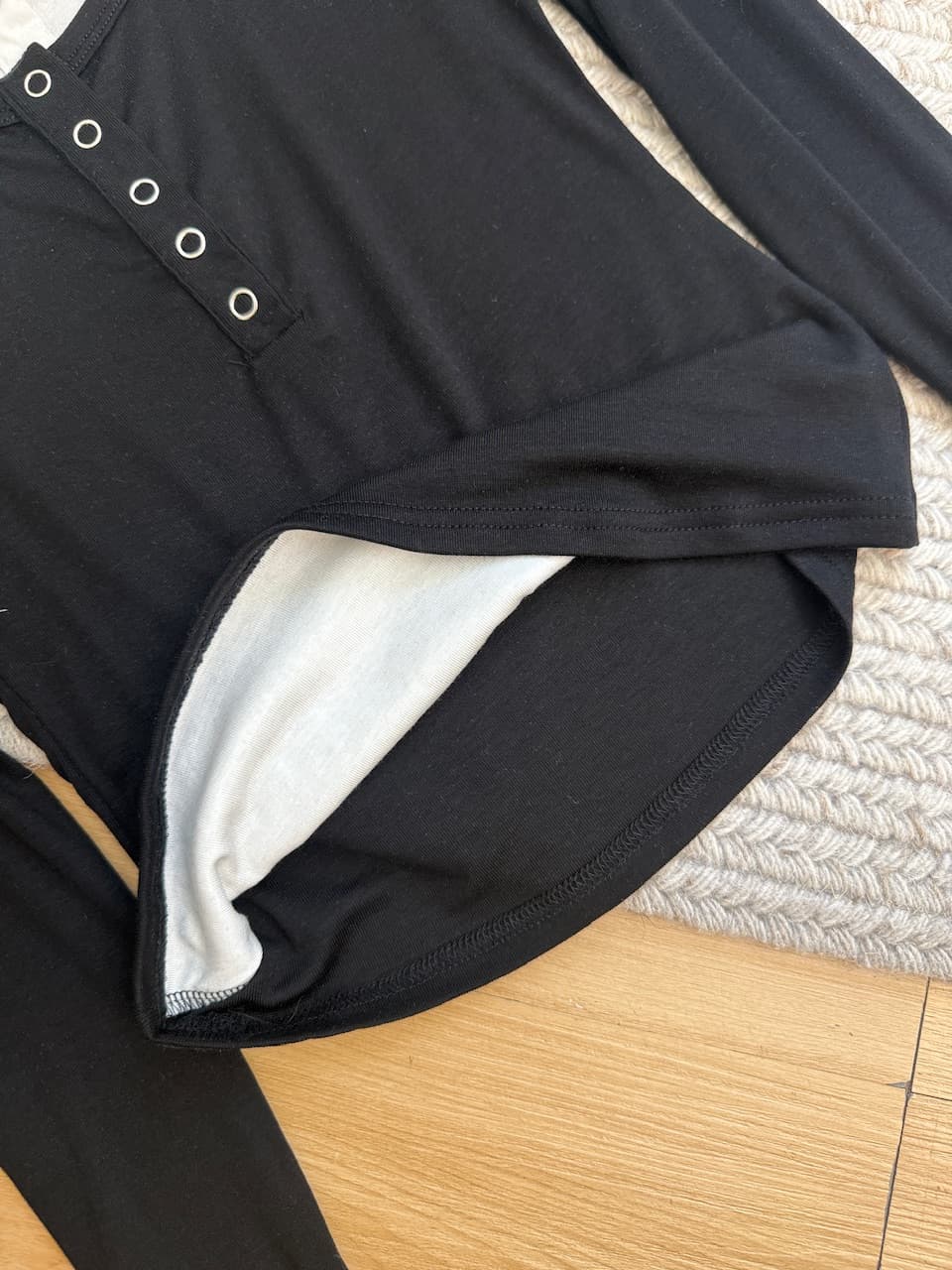sheepland 빛 제인 일상 주간 실크 양모 페이크 레이어드 헨리 칼라 긴팔 티셔츠 여성 가을 허리 수축 슬림해 보이는 맨위 상세 이미지 13