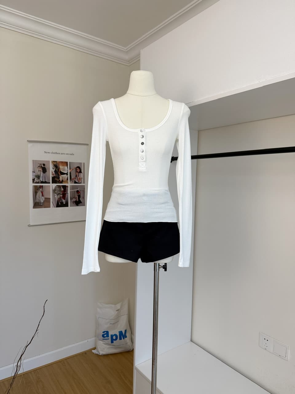 jmshop 화이트 여성 baggy 순수한 욕망 u 칼라 후아 남편 그리드 니트 티셔츠 여성 가을 몸매 가꾸기 슬림해 보이는 긴팔 맨위 상세 이미지 6
