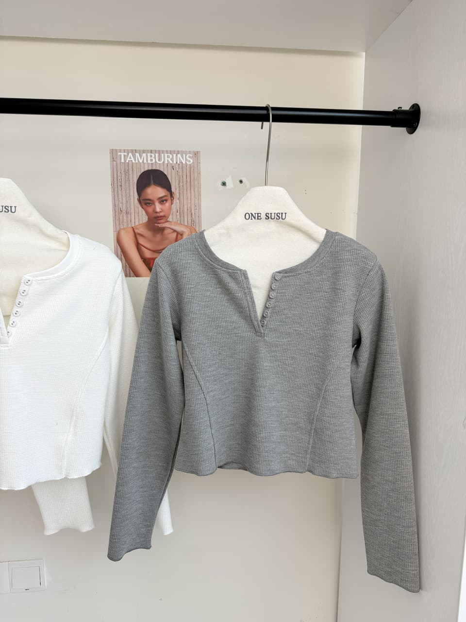 jmshop 화이트 여성 baggy 순수한 욕망 u 칼라 후아 남편 그리드 니트 티셔츠 여성 가을 몸매 가꾸기 슬림해 보이는 긴팔 맨위 상세 이미지 13
