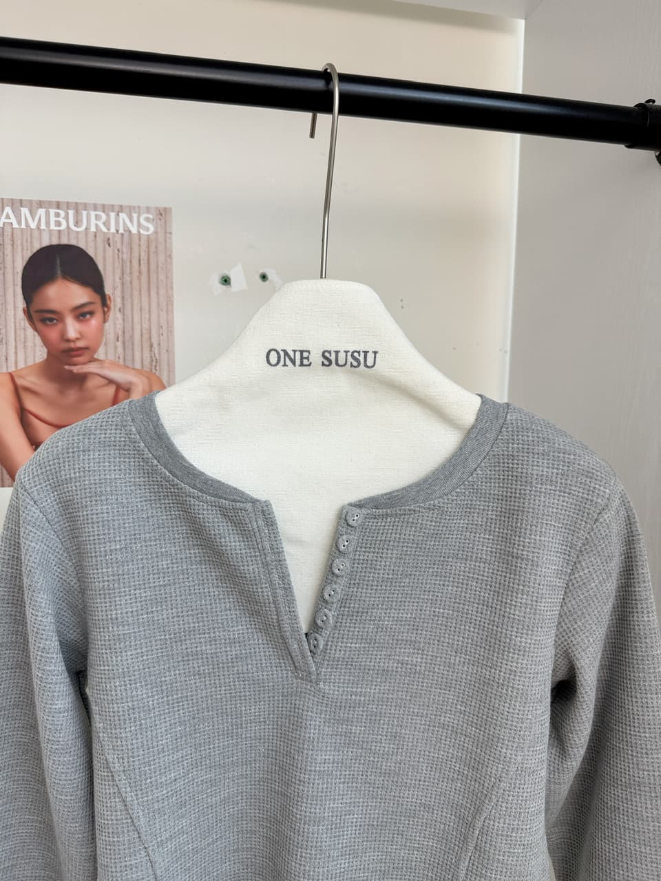 jmshop 화이트 여성 baggy 순수한 욕망 u 칼라 후아 남편 그리드 니트 티셔츠 여성 가을 몸매 가꾸기 슬림해 보이는 긴팔 맨위 상세 이미지 16