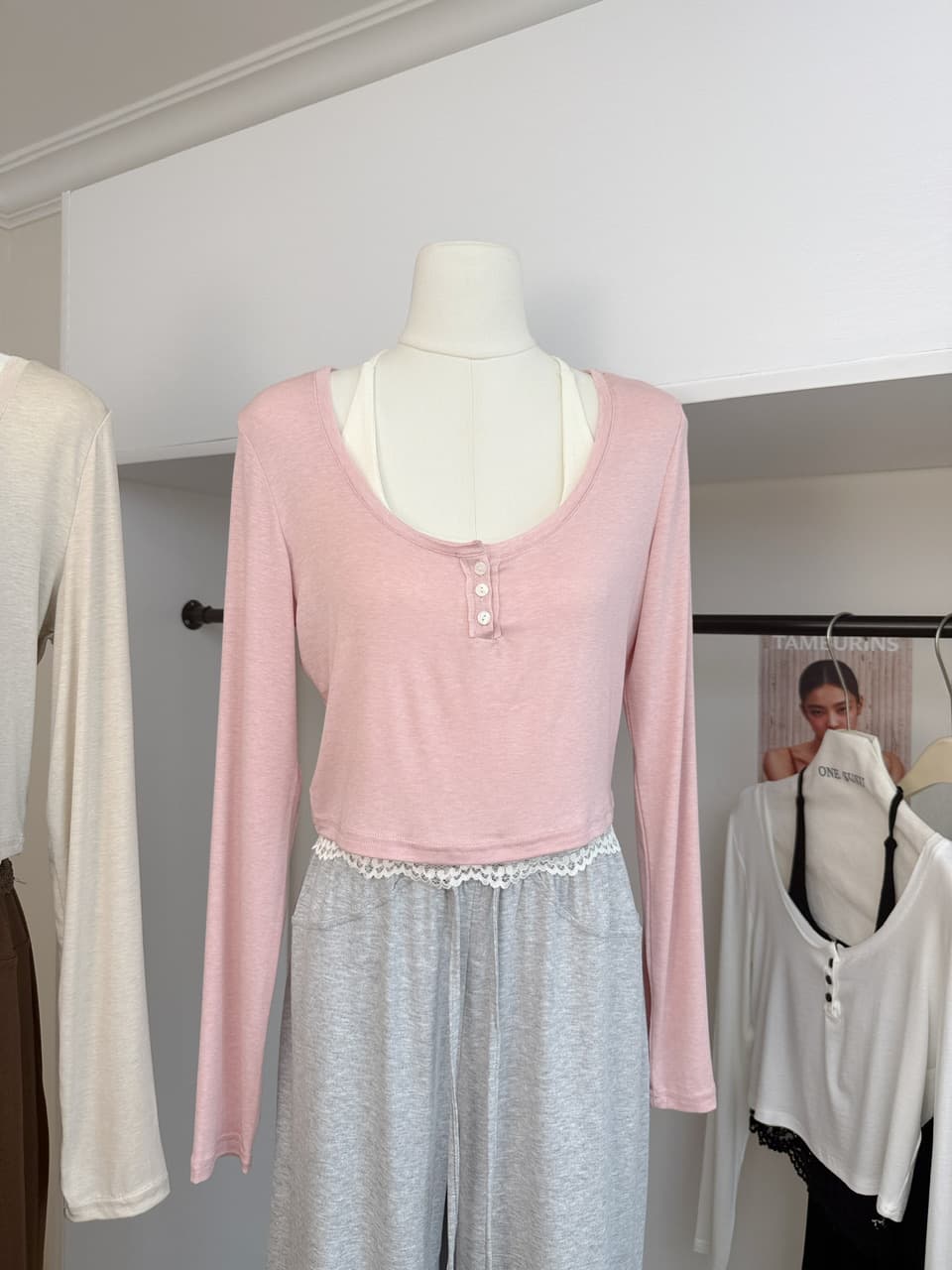 jmshop 바람둥이 느슨함 부서 주간 실크 양모 긴팔 티셔츠 레이스 레이스 행침 목 슬립 캐주얼 바지 세트 상세 이미지 9