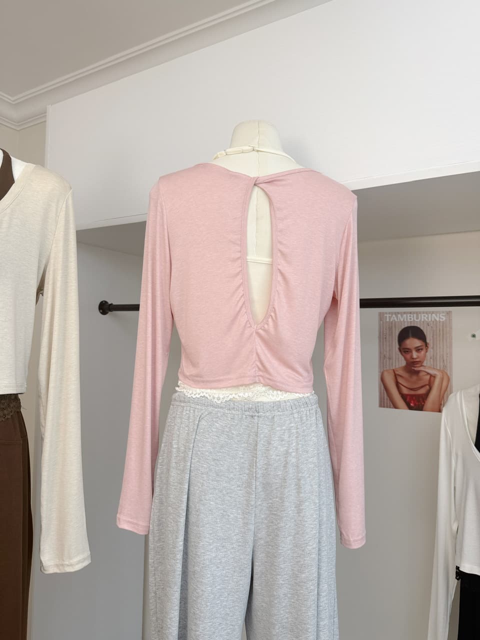 jmshop 바람둥이 느슨함 부서 주간 실크 양모 긴팔 티셔츠 레이스 레이스 행침 목 슬립 캐주얼 바지 세트 상세 이미지 10