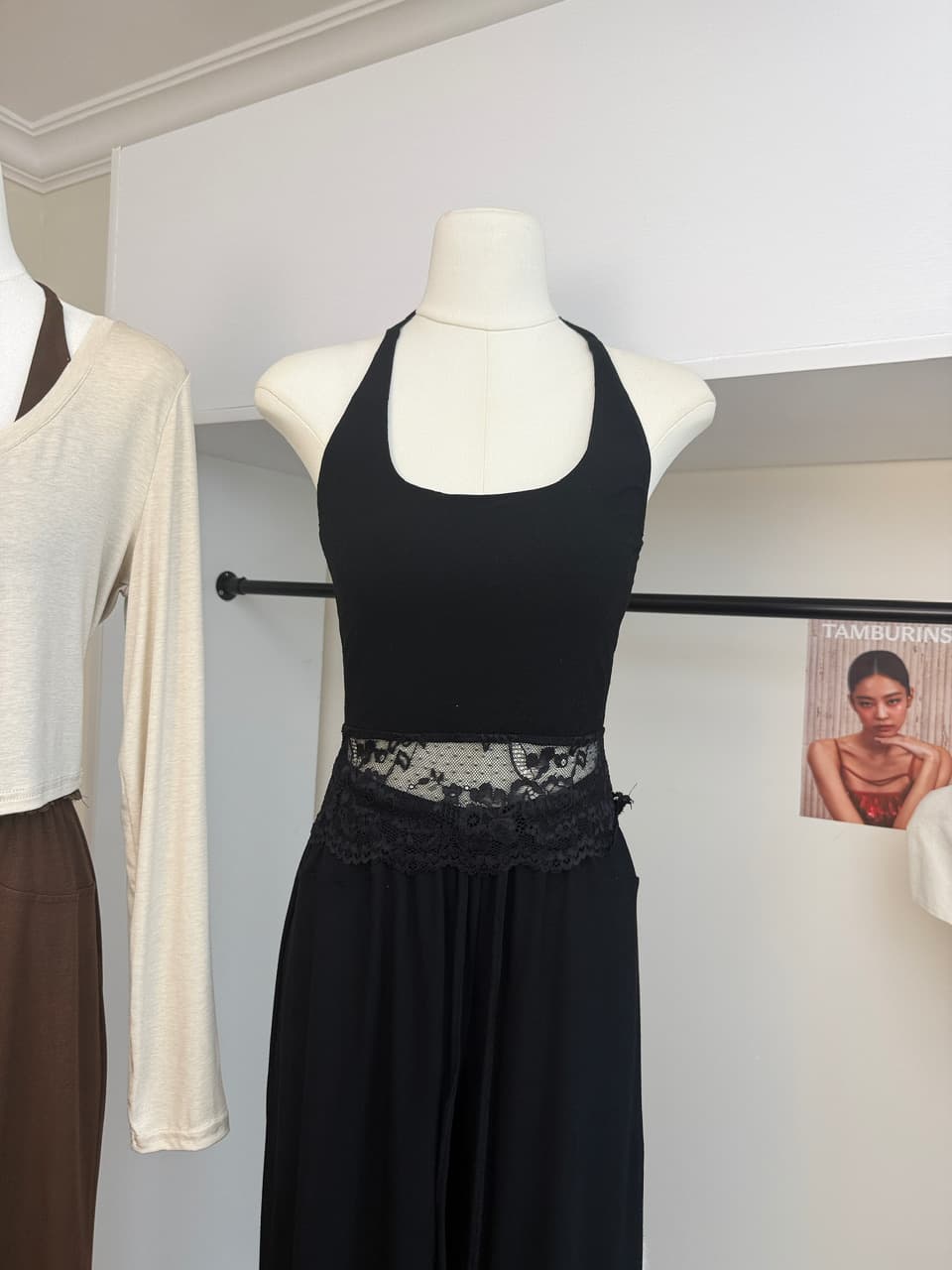 jmshop 바람둥이 느슨함 부서 주간 실크 양모 긴팔 티셔츠 레이스 레이스 행침 목 슬립 캐주얼 바지 세트 상세 이미지 14