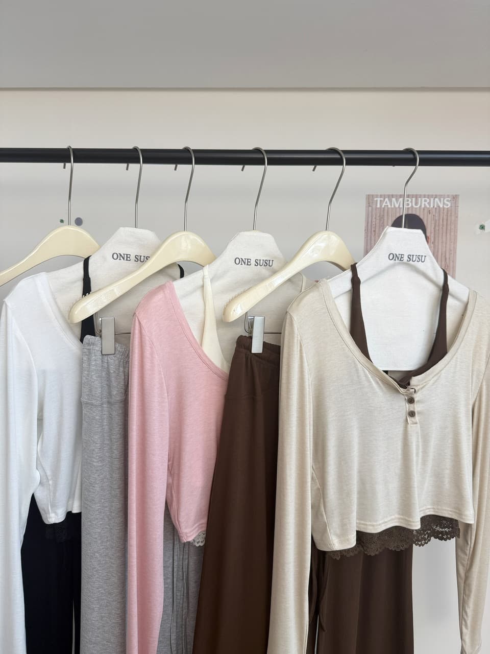 jmshop 바람둥이 느슨함 부서 주간 실크 양모 긴팔 티셔츠 레이스 레이스 행침 목 슬립 캐주얼 바지 세트 상세 이미지 16