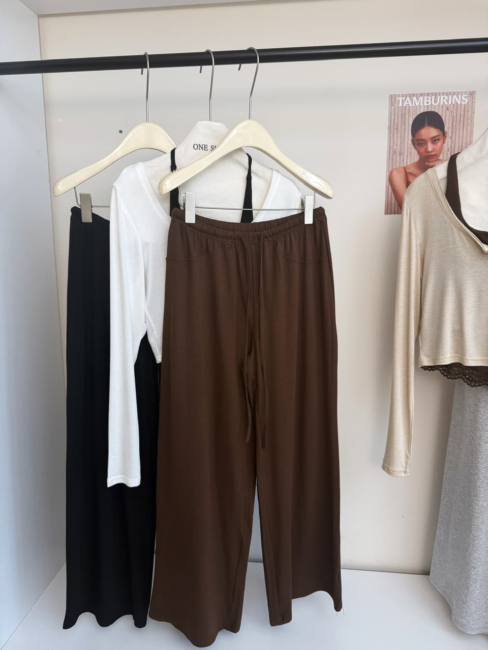 jmshop 바람둥이 느슨함 부서 주간 실크 양모 긴팔 티셔츠 레이스 레이스 행침 목 슬립 캐주얼 바지 세트 상세 이미지 20