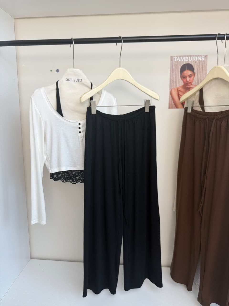jmshop 바람둥이 느슨함 부서 주간 실크 양모 긴팔 티셔츠 레이스 레이스 행침 목 슬립 캐주얼 바지 세트 상세 이미지 23