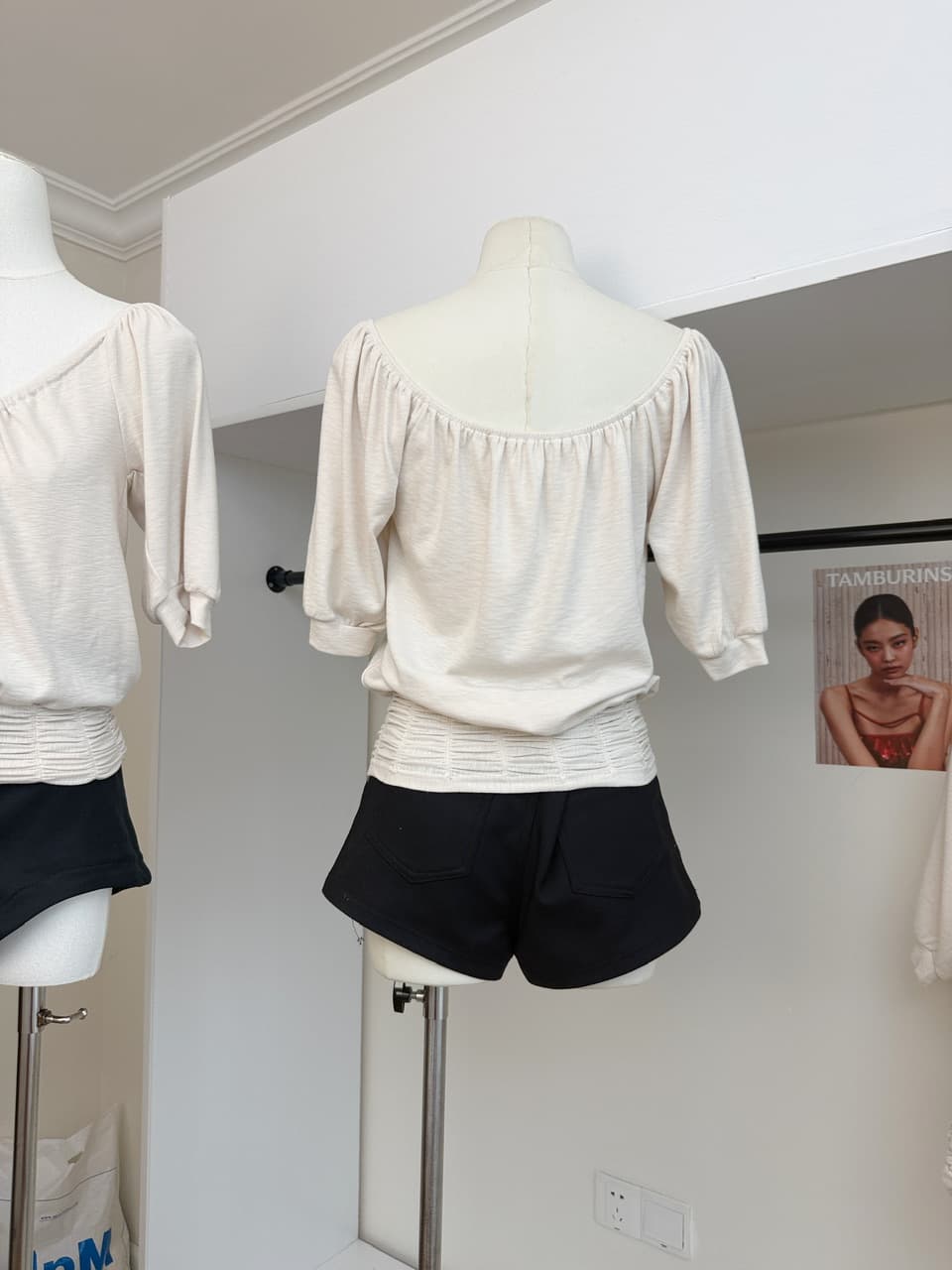 sheepland 전갈 살구 차 펌프 로프 동점 벨트 측면 칼라 반소매 티셔츠 여성 가을 명중 Pleat 밑단 루즈핏 슬림해 보이는 맨위 이미지 5