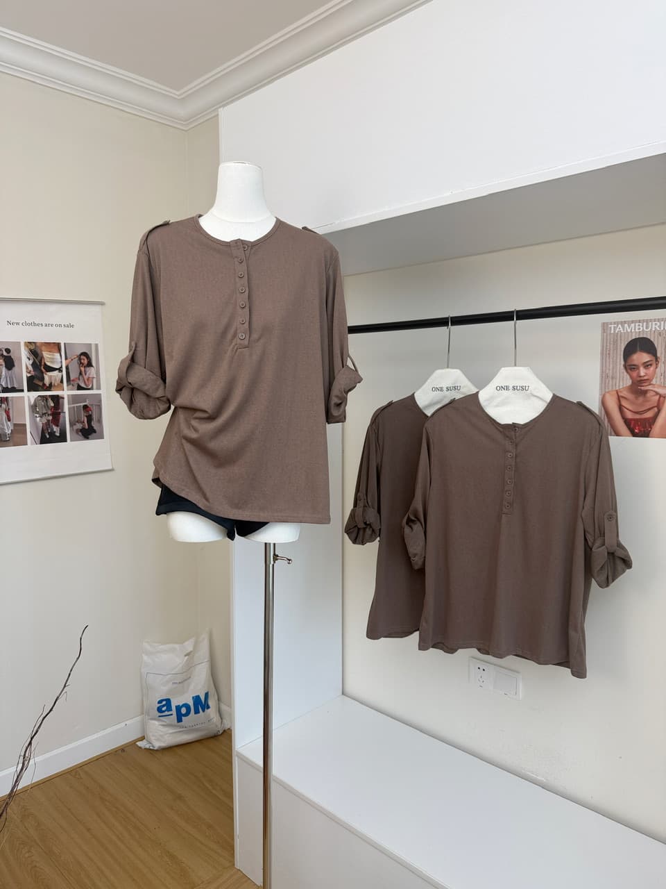 차가운 가죽 itspipi 暮 회색 브라운 느긋한 센스 폴로 칼라 맨위 여성 루즈핏 슬림해 보이는 긴팔 커피 색상 캐주얼 셔츠 이미지 3