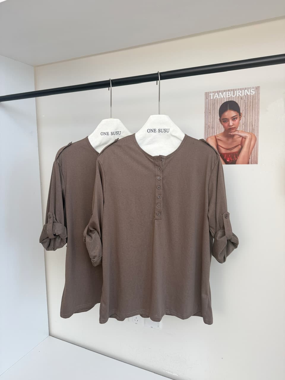 차가운 가죽 itspipi 暮 회색 브라운 느긋한 센스 폴로 칼라 맨위 여성 루즈핏 슬림해 보이는 긴팔 커피 색상 캐주얼 셔츠 상세 이미지 8