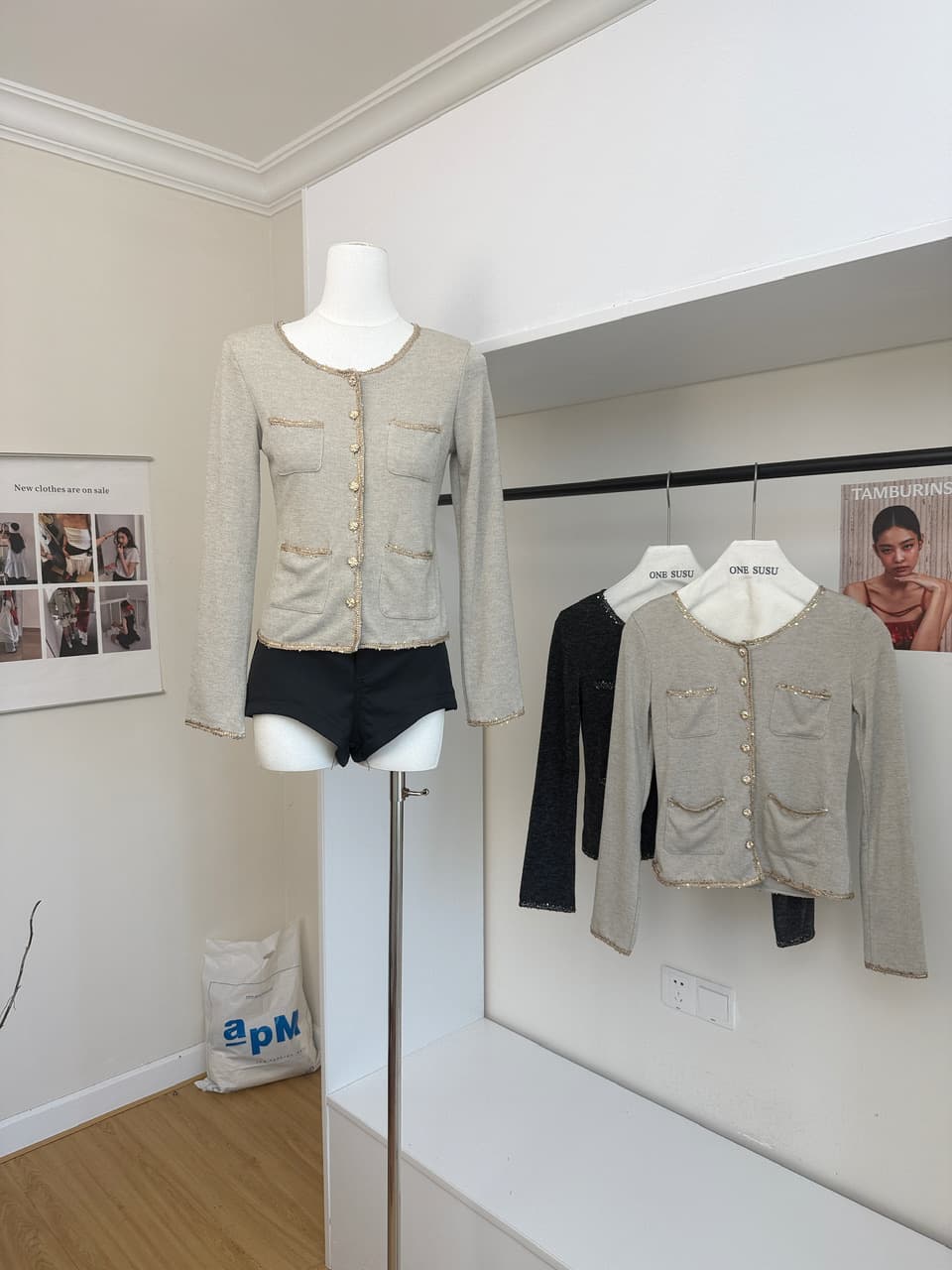 skk store paris 높음 세트 패션 위크 260g 레트로 천 골드 샤오시엔 재킷 절묘한 분장 ~ 중 느슨함 이미지 3
