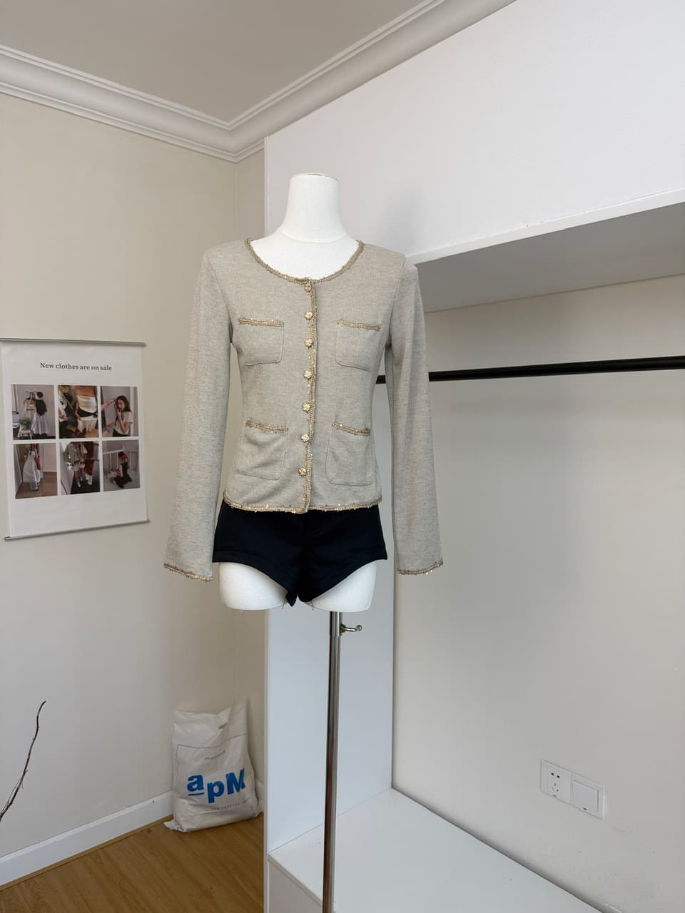 skk store paris 높음 세트 패션 위크 260g 레트로 천 골드 샤오시엔 재킷 절묘한 분장 ~ 중 느슨함 상세 이미지 4