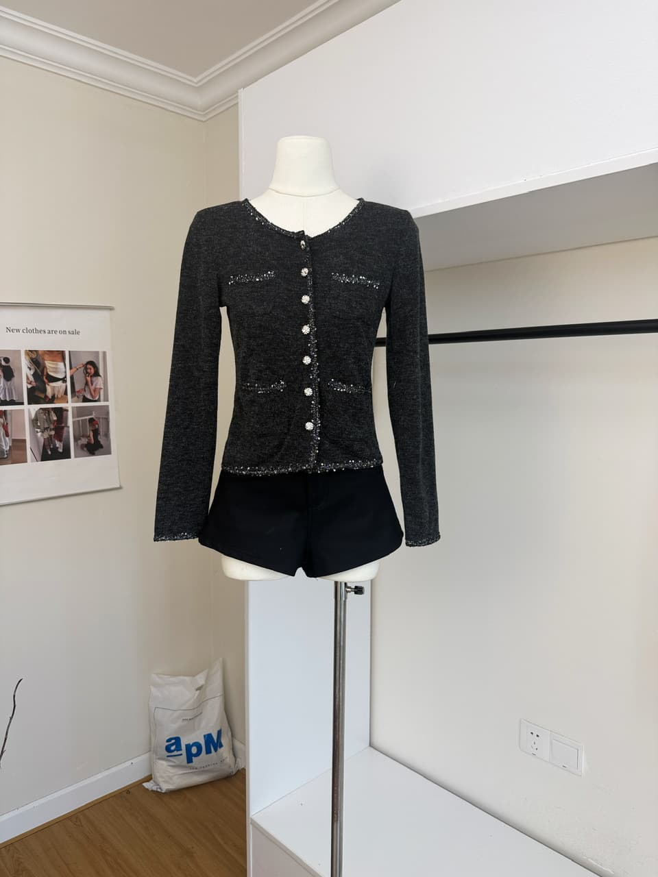 skk store paris 높음 세트 패션 위크 260g 레트로 천 골드 샤오시엔 재킷 절묘한 분장 ~ 중 느슨함 상세 이미지 6
