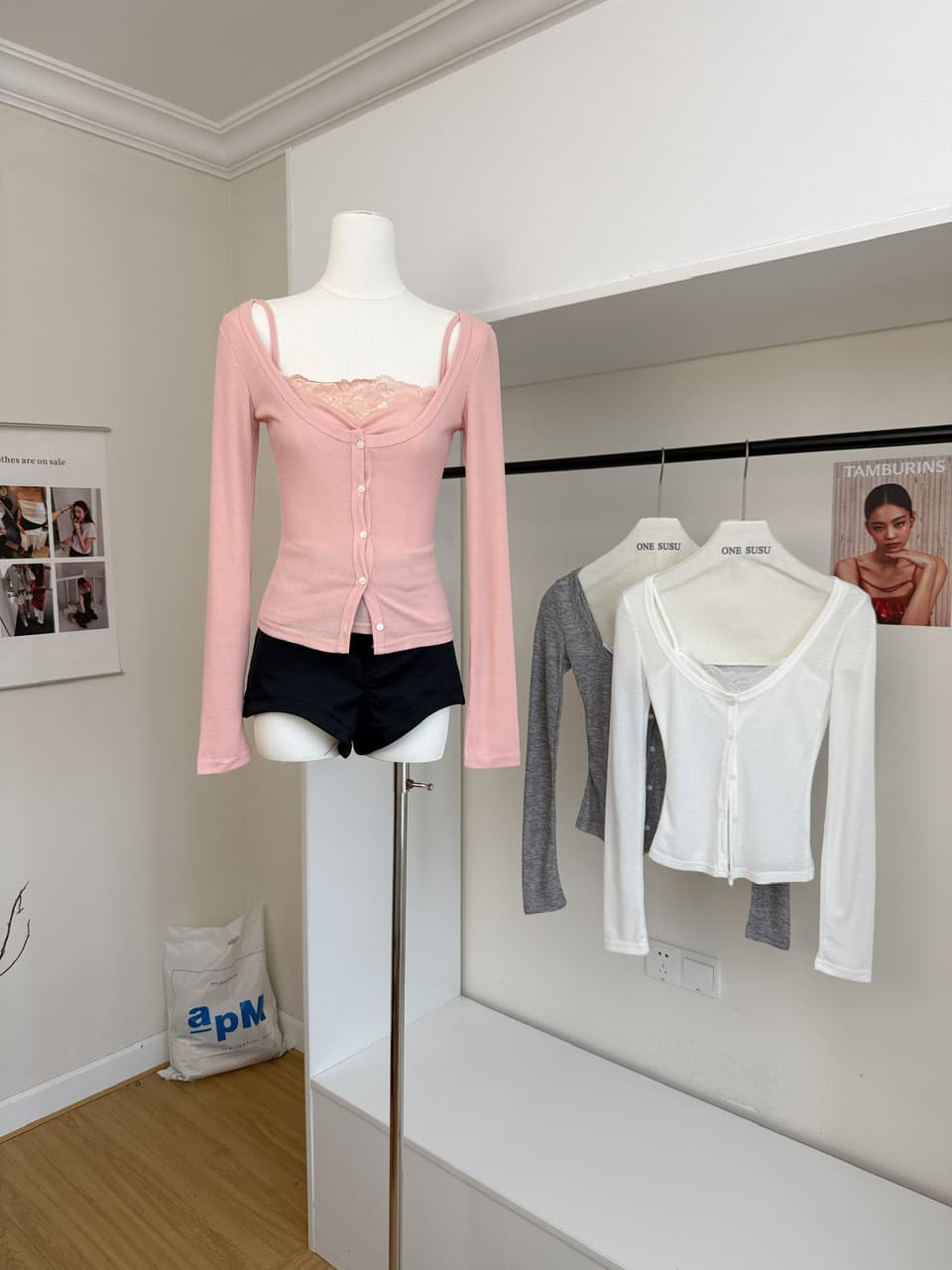 jmshop 한 여성 분위기 순수한 욕망 레이스 레이스 페이크 레이어드 맨위 여성 가을 긴팔 아세트산 니트 스웨터 이미지 3