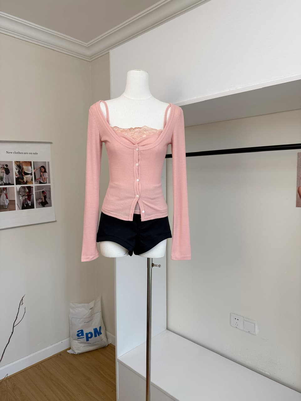 jmshop 한 여성 분위기 순수한 욕망 레이스 레이스 페이크 레이어드 맨위 여성 가을 긴팔 아세트산 니트 스웨터 상세 이미지 5