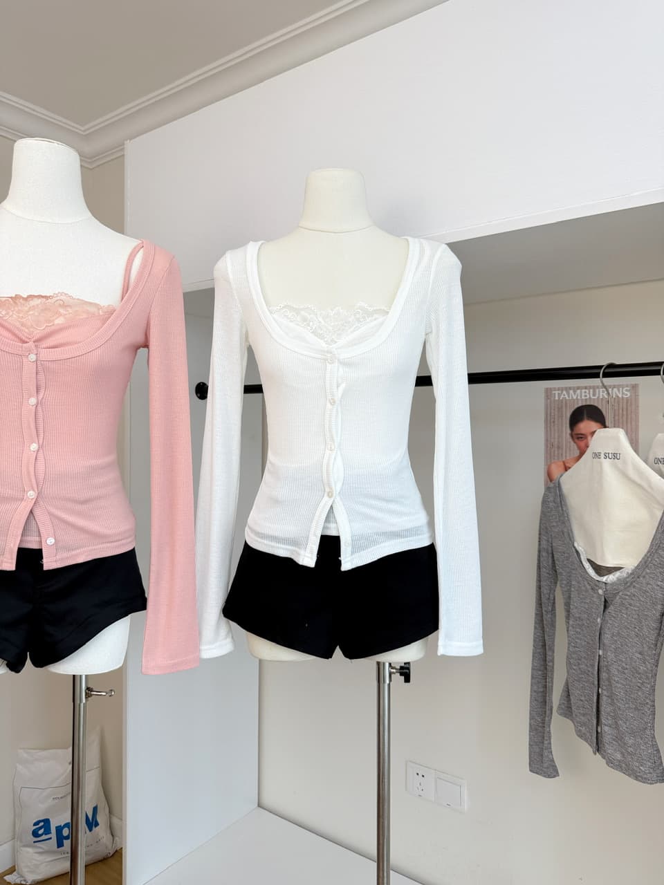 jmshop 한 여성 분위기 순수한 욕망 레이스 레이스 페이크 레이어드 맨위 여성 가을 긴팔 아세트산 니트 스웨터 상세 이미지 7