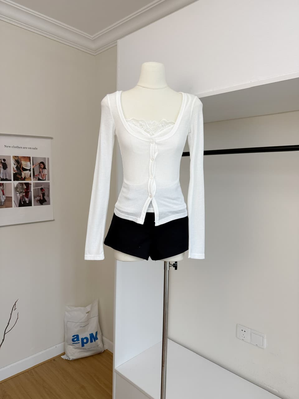 jmshop 한 여성 분위기 순수한 욕망 레이스 레이스 페이크 레이어드 맨위 여성 가을 긴팔 아세트산 니트 스웨터 상세 이미지 8