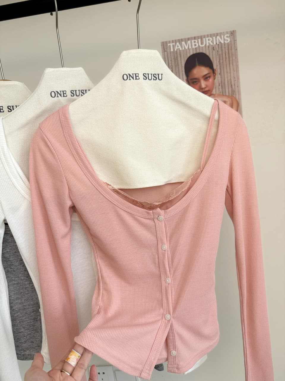 jmshop 한 여성 분위기 순수한 욕망 레이스 레이스 페이크 레이어드 맨위 여성 가을 긴팔 아세트산 니트 스웨터 상세 이미지 15
