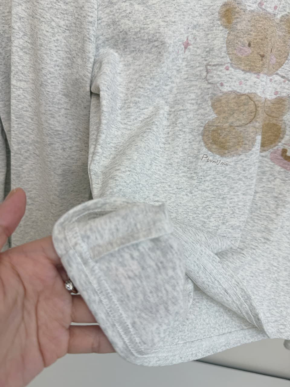ptonumi 작은 곰 소원을 빌며 밤 오리지널 패턴 프린트 긴팔 티셔츠 여성 이른 가을 인사이드 가져 가라. 회색 라운드 넥 맨위 상세 이미지 13