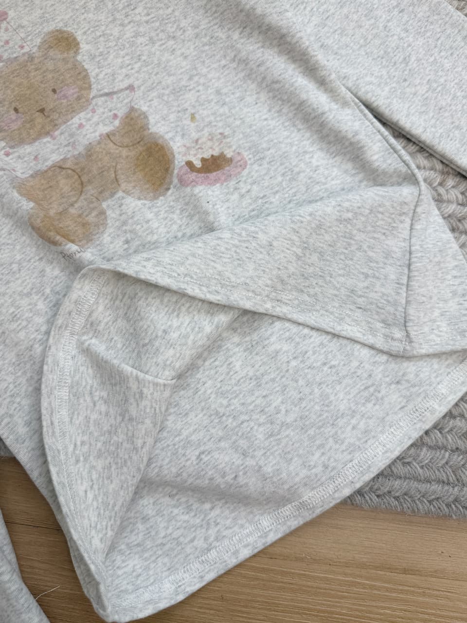 ptonumi 작은 곰 소원을 빌며 밤 오리지널 패턴 프린트 긴팔 티셔츠 여성 이른 가을 인사이드 가져 가라. 회색 라운드 넥 맨위 상세 이미지 16