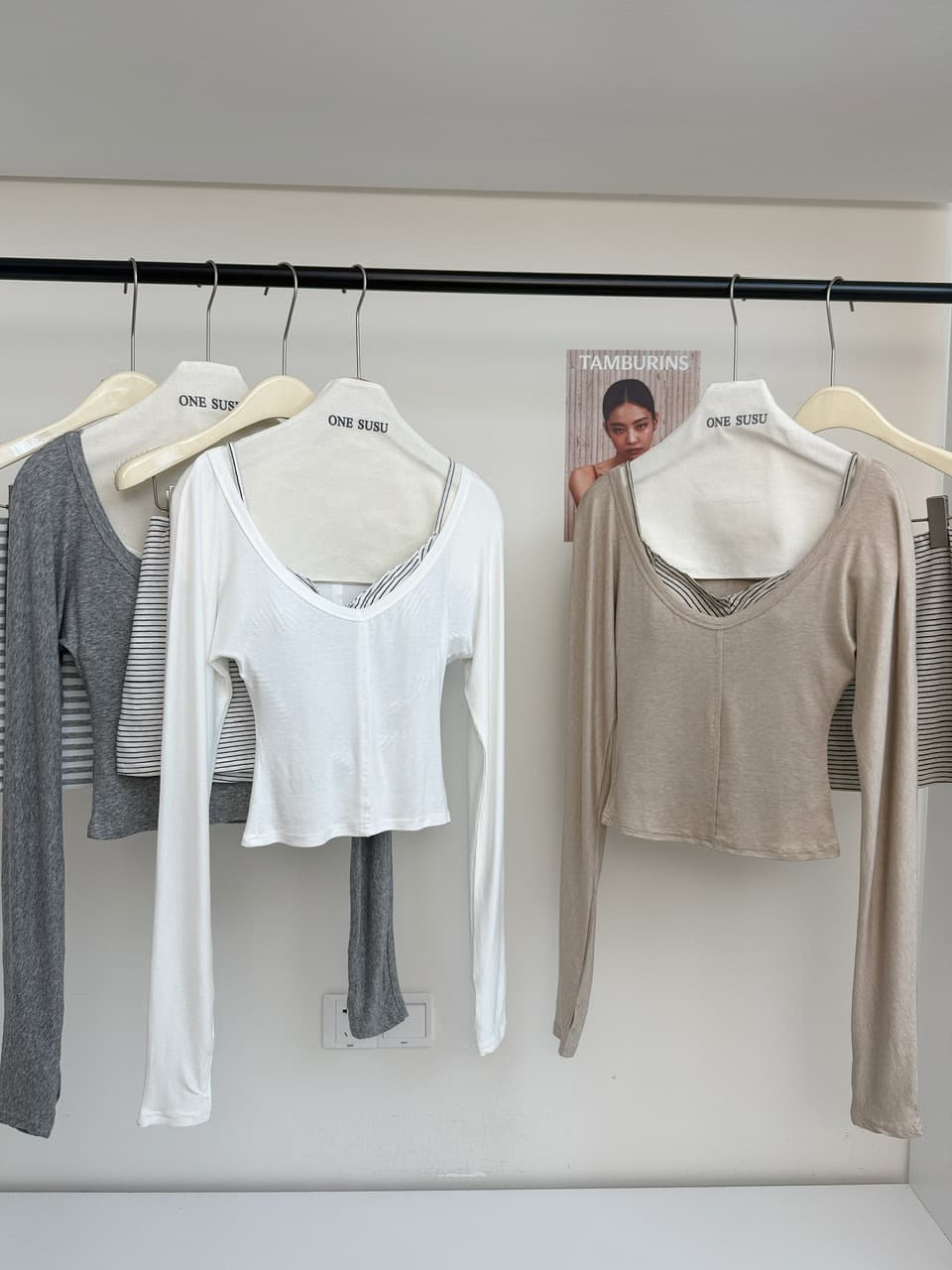 jmshop 원에서 look 스트라이프 니트 슬립 타이트 스커트 반신 스커트 주간 실크 양모 긴팔 티셔츠 3종 세트 상세 이미지 18