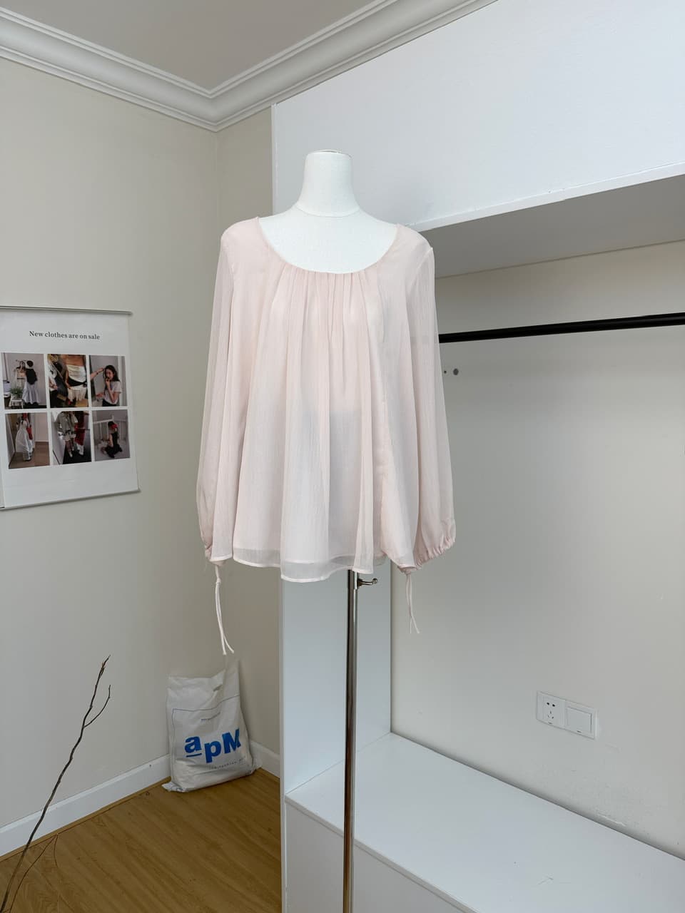 감사합니다. 아니요 고기 펌프 Pleat 라운드 넥 랜턴 버블 긴팔 시폰 셔츠 여성 가을 부드러운 바람 얇고 가벼운 루즈핏 맨위 상세 이미지 5