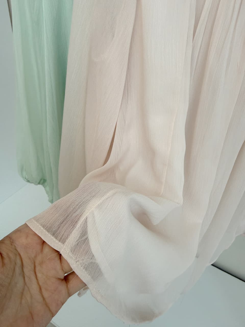 감사합니다. 아니요 고기 펌프 Pleat 라운드 넥 랜턴 버블 긴팔 시폰 셔츠 여성 가을 부드러운 바람 얇고 가벼운 루즈핏 맨위 상세 이미지 14