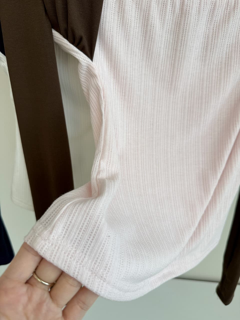 rpb brand 패치워크 배색 디자인 센스 몸매 가꾸기 긴팔 티셔츠 숄 튜브탑 기본 셔츠 항구 바람 레트로 맨위 상세 이미지 15