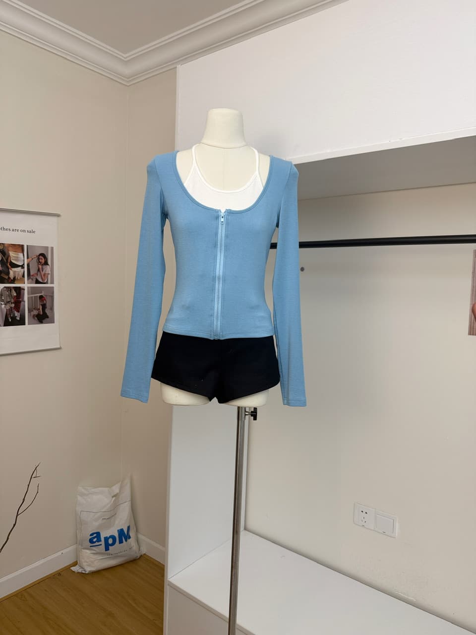 송 긍정적 인 En 레이크 블루 색상 페이크 레이어드 긴팔 티셔츠 여성 가을 착용 가져 가라. 잘 생긴 디자인 센스 몸매 가꾸기 인사이드 가져 가라. 작은 맨위 상세 이미지 7