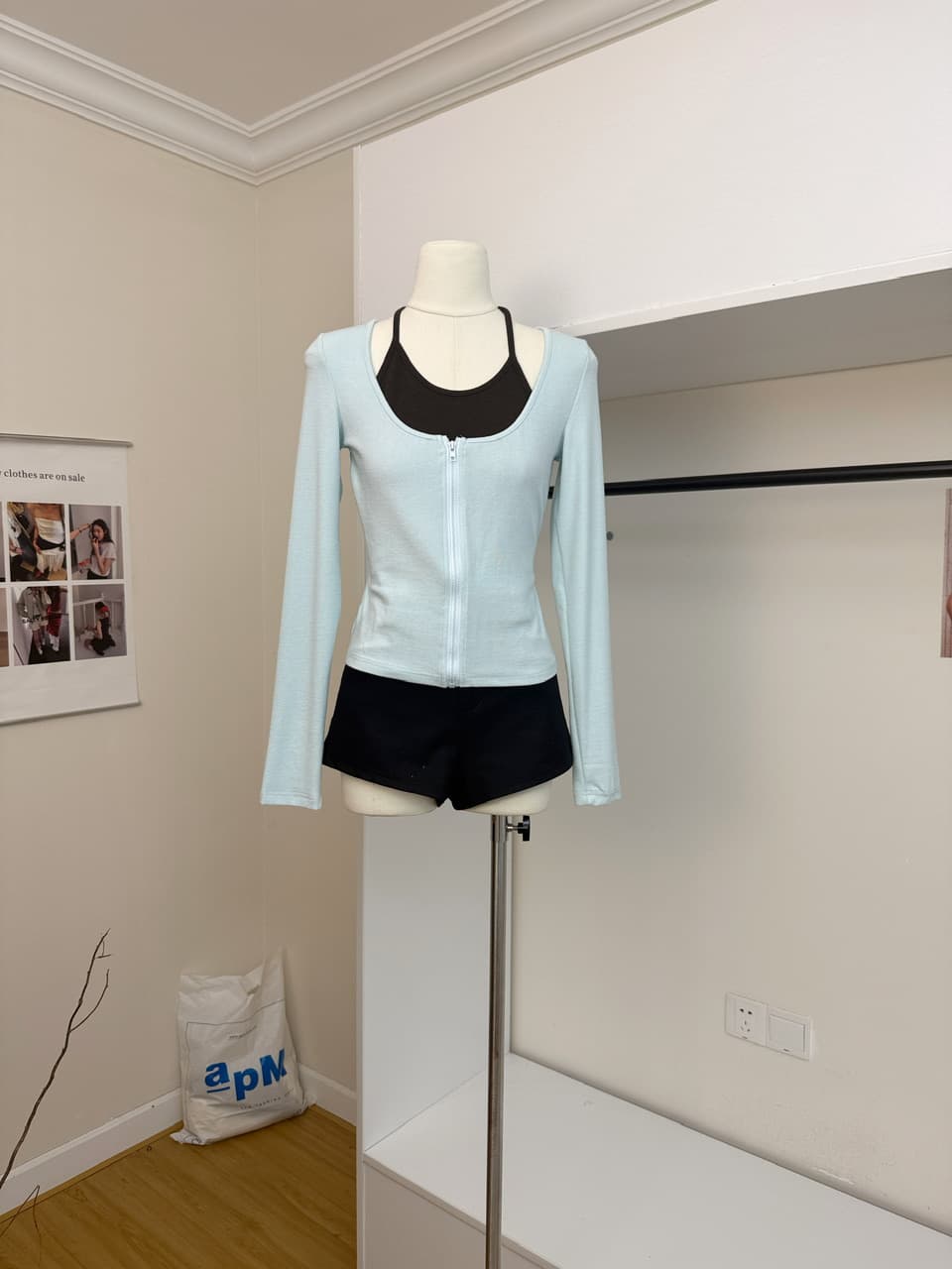 송 긍정적 인 En 레이크 블루 색상 페이크 레이어드 긴팔 티셔츠 여성 가을 착용 가져 가라. 잘 생긴 디자인 센스 몸매 가꾸기 인사이드 가져 가라. 작은 맨위 상세 이미지 10