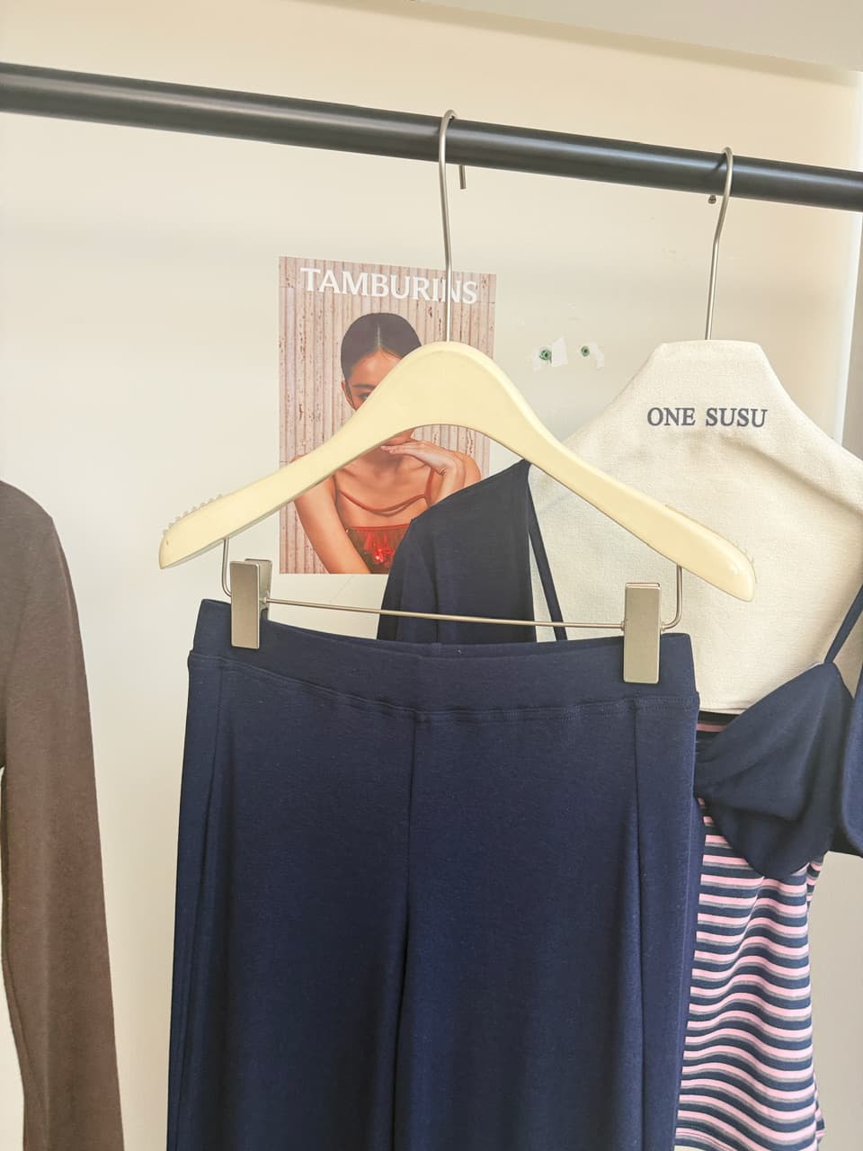 감사합니다. 아니요 고기 펌프 Pleat 스트라이프 배색 리본 슬립 몸매 가꾸기 쇼트 스타일 오픈 가디건 캐주얼 플레어 바지 가을 세트 상세 이미지 28