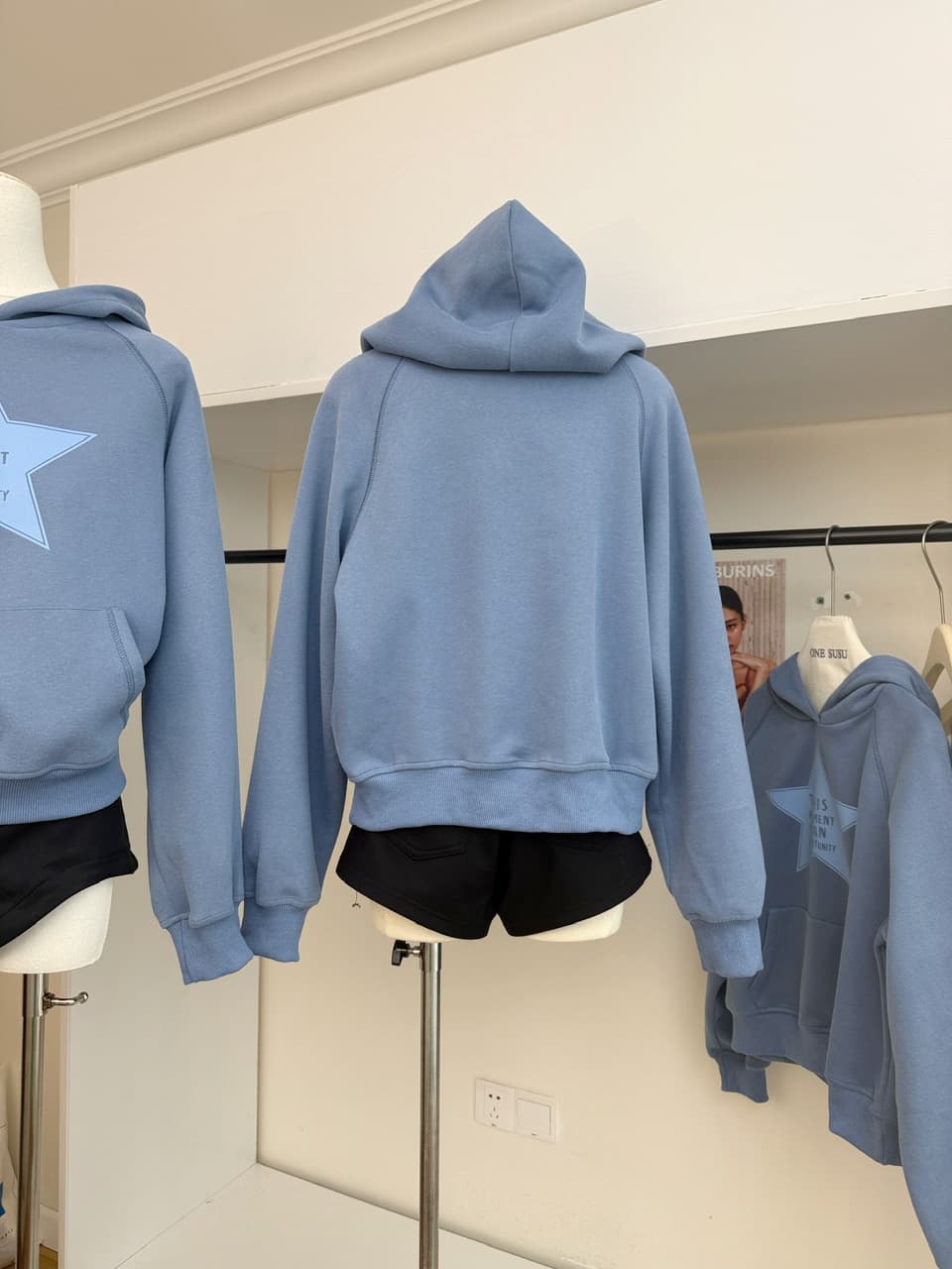 yookson vintage star 높음 그램 다시 하다 오래된 오각형 별 루즈핏 풀오버 후드 티 스웨터 여성 이미지 5