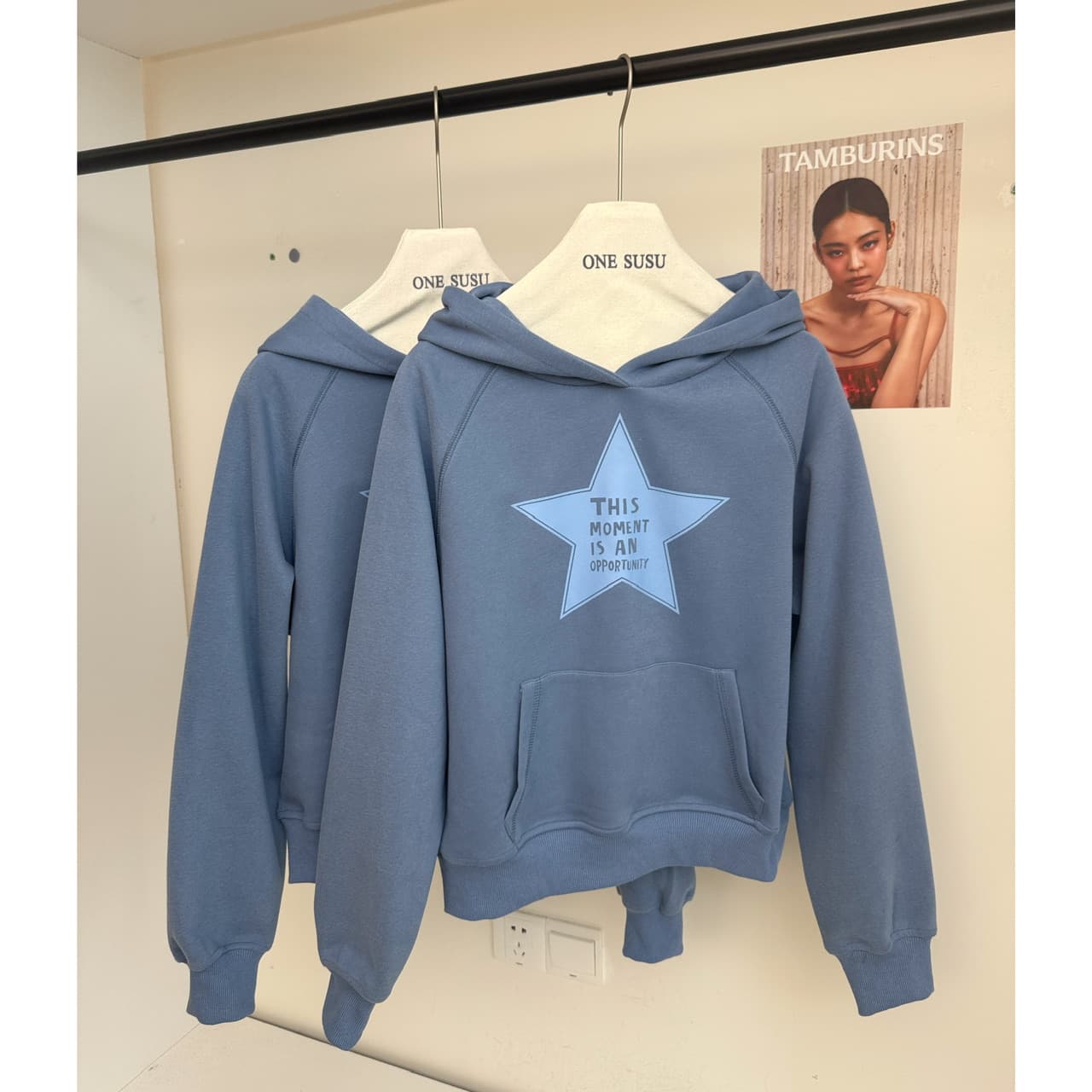 yookson vintage star 높음 그램 다시 하다 오래된 오각형 별 루즈핏 풀오버 후드 티 스웨터 여성 이미지 6