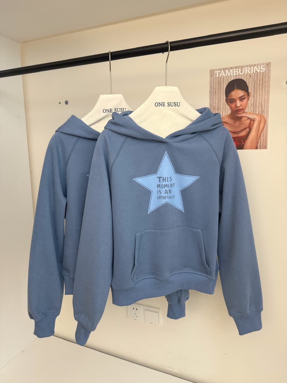 yookson vintage star 높음 그램 다시 하다 오래된 오각형 별 루즈핏 풀오버 후드 티 스웨터 여성 상세 이미지 8