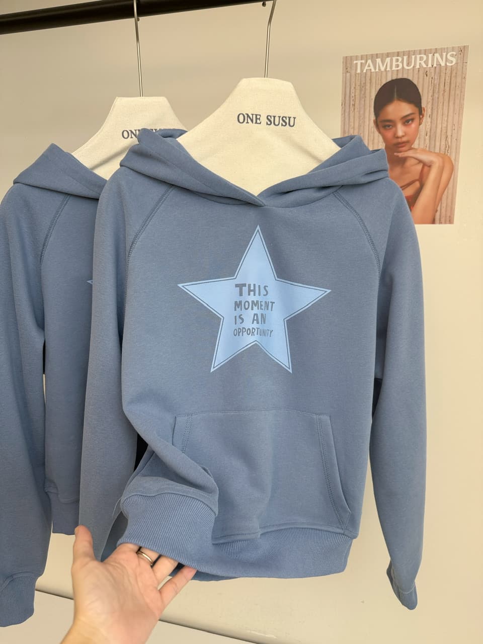 yookson vintage star 높음 그램 다시 하다 오래된 오각형 별 루즈핏 풀오버 후드 티 스웨터 여성 상세 이미지 10