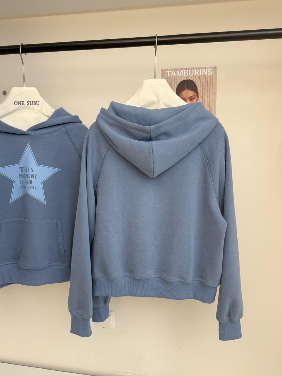 yookson vintage star 높음 그램 다시 하다 오래된 오각형 별 루즈핏 풀오버 후드 티 스웨터 여성 상세 이미지 12
