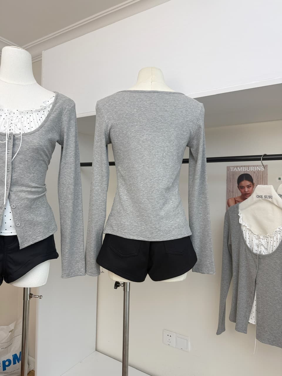 morning bloom 도트 무늬 레이스업 페이크 레이어드 긴팔 티셔츠 여성 가을 새로운 한 부서 착용 가져 가라. 달콤함 맨위 이미지 5