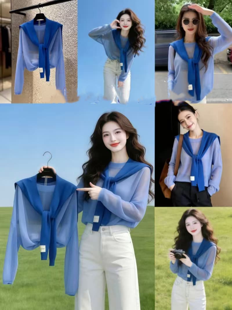 작은 대중 슈퍼 잘 생긴 홀로우 아웃 얇고 가벼운 태양 보호 셔츠 여름 패션 디스플레이 화이트 긴팔 니트 스웨터 숄 아름다운 작은 셔츠 여성 상세 이미지 1