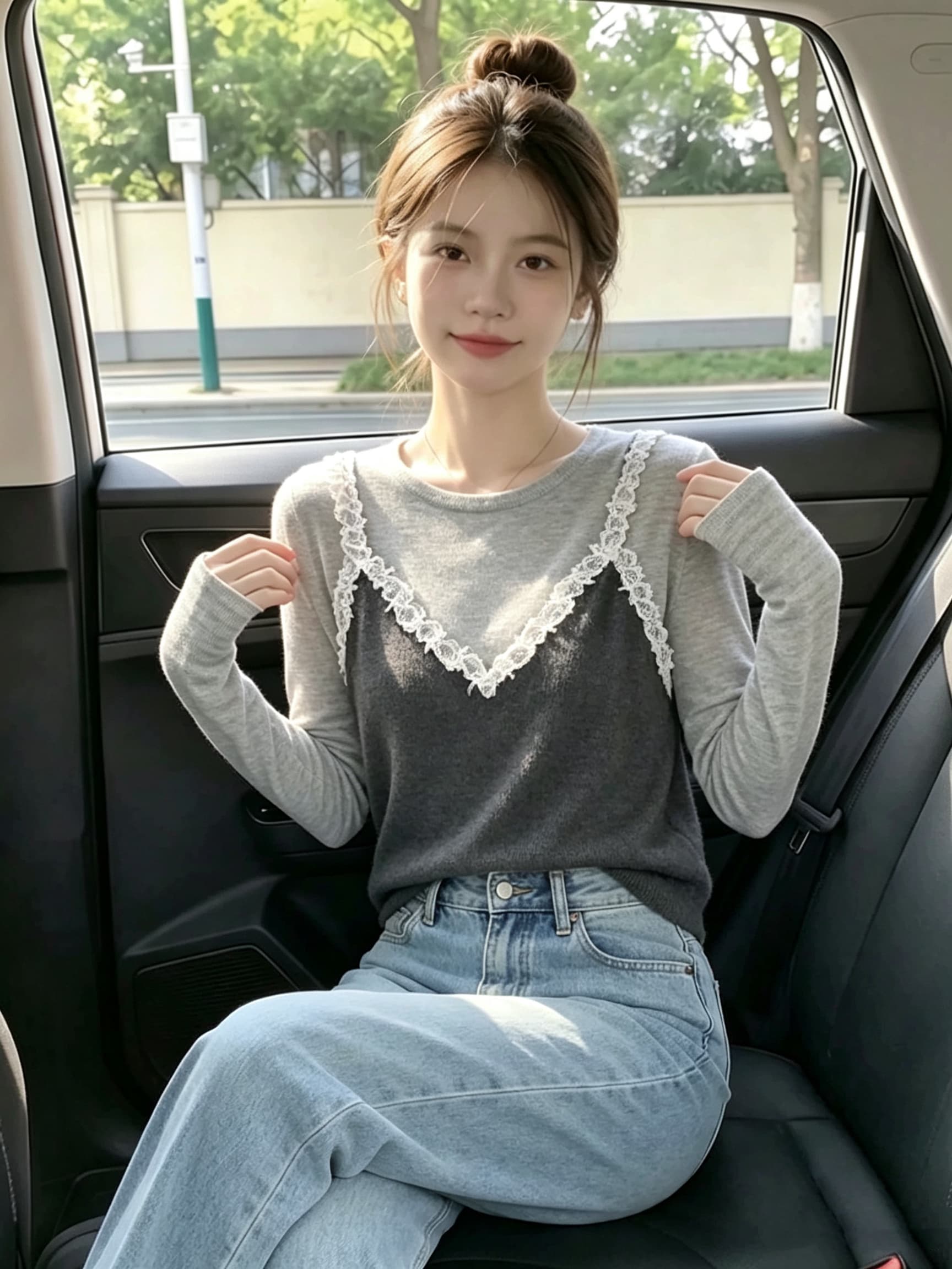한국 스타일 배색 페이크 레이어드 레이스 조각 슬립 긴팔 니트 스웨터 가을 새로운 외국 가스 연령 감소 슬림해 보이는 맨위 상세 이미지 3