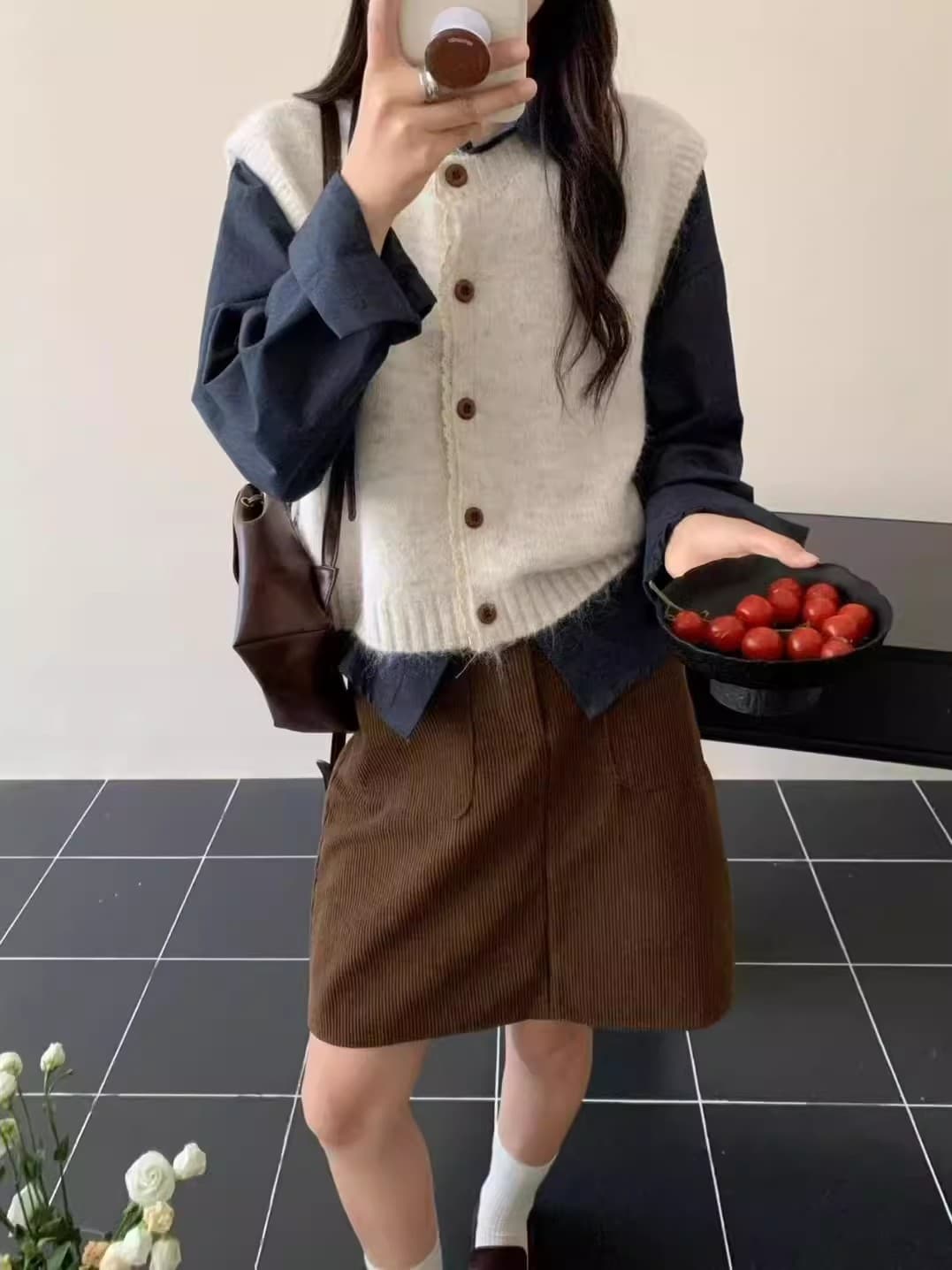 한 부서 chic 레트로 라운드 넥 니트 베스트 조끼 여성 2025 조기 가을 새로운 스택 착용 민소매 어깨 스웨터 이미지 2