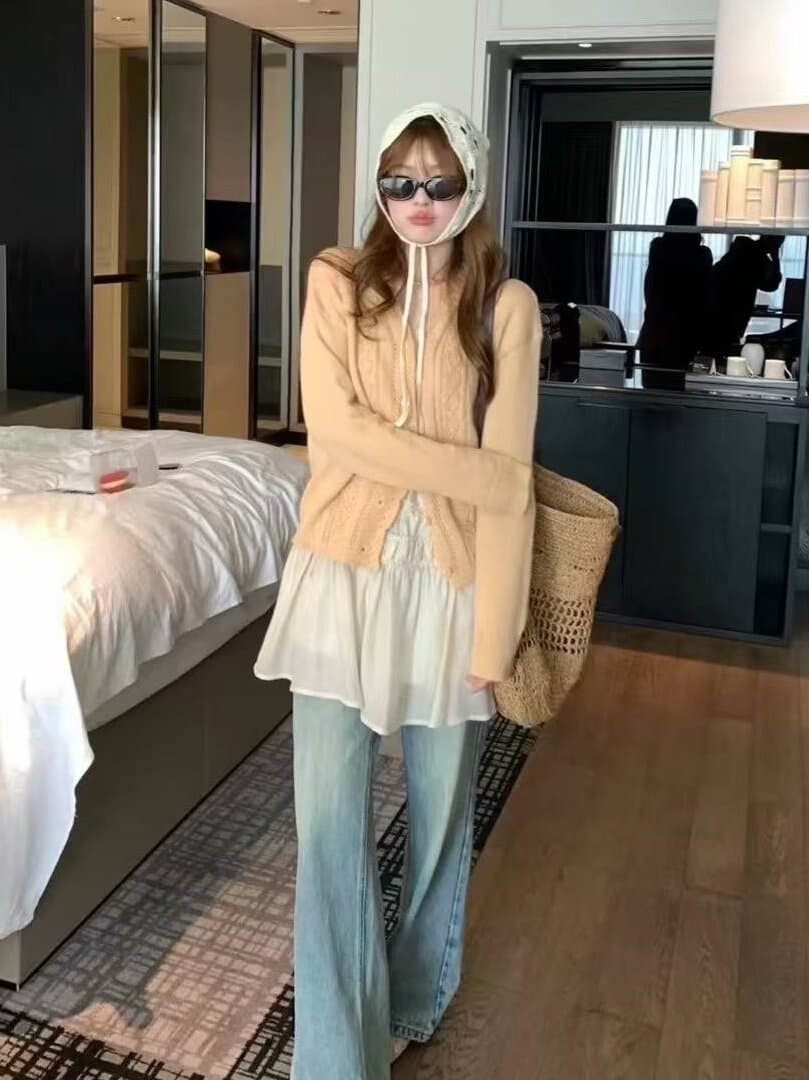 im ~까지 스모그 꽃 가게 양모 혼방 니트 스웨터 여성 레이스 칼라 홀로우 아웃 자수 오픈 가디건 맨위 상세 이미지 5