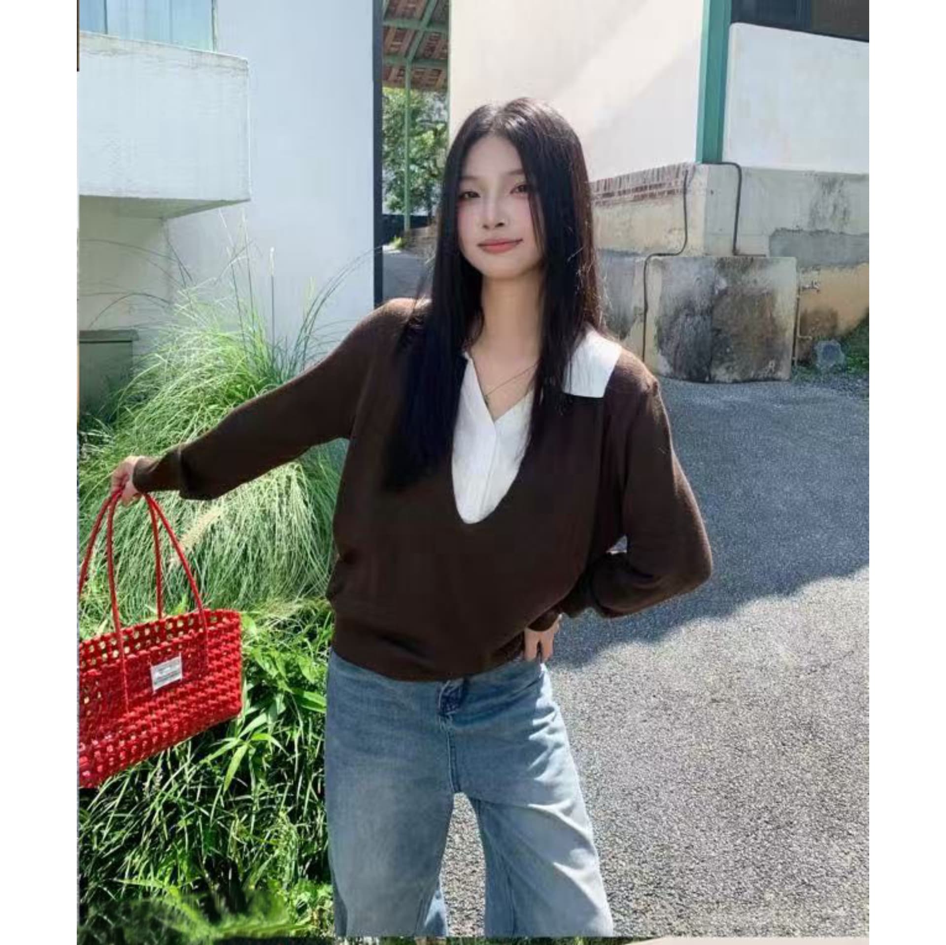 배색 패치워크 POLO 칼라 긴팔 니트 스웨터 여성 조기 가을 디자인 센스 작은 대중 고유 한 Chic 페이크 레이어드 맨위 상세 이미지 10